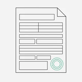 Schematyczna ilustracja: formularz deklaracji z pieczęcią