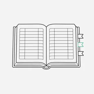 Schematyczna ilustracja: księga rachunkowa z zakładkami